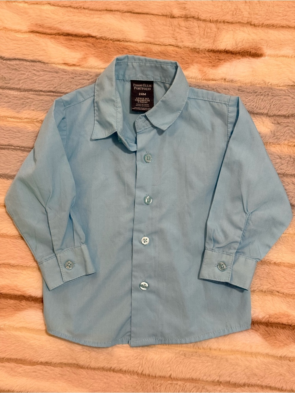 Perry Ellis Portfolio Boys 24M Blue Button Down Shirt Like New